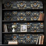 LaCheery Blue Floral Wallpaper Peel and Stick Vintage Floral Embossed Wallpaper Gold Blue Flower Wall Paper Faux 3d Baroque Embossed Contact Paper for Walls Bathroom Bedroom Cabinets Drawers 17.5"x79" - - Image 6