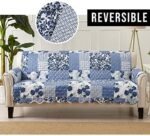 Great Bay Home Reversible Patchwork Sofa Cover - Washable Slipcover Furniture Protector with Elastic Straps - Couch Cover for Dogs, Kids, and Pets - Box-Stitched Detail (Sofa, Navy) : Home & Kitchen - Image 5
