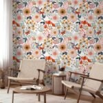 HAOKHOME Boho Peel and Stick Wallpaper Floral Wall Paper Removable for Bedroom White/Pink/Orange Contact Paper 17.3in x 9.8ft - - Image 3