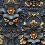LaCheery Blue Floral Wallpaper Peel and Stick Vintage Floral Embossed Wallpaper Gold Blue Flower Wall Paper Faux 3d Baroque Embossed Contact Paper for Walls Bathroom Bedroom Cabinets Drawers 17.5"x79" -