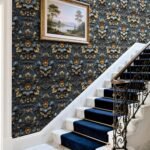 LaCheery Blue Floral Wallpaper Peel and Stick Vintage Floral Embossed Wallpaper Gold Blue Flower Wall Paper Faux 3d Baroque Embossed Contact Paper for Walls Bathroom Bedroom Cabinets Drawers 17.5"x79" - - Image 5
