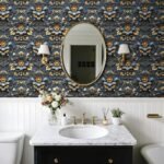 LaCheery Blue Floral Wallpaper Peel and Stick Vintage Floral Embossed Wallpaper Gold Blue Flower Wall Paper Faux 3d Baroque Embossed Contact Paper for Walls Bathroom Bedroom Cabinets Drawers 17.5"x79" - - Image 2