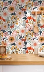 HAOKHOME Boho Peel and Stick Wallpaper Floral Wall Paper Removable for Bedroom White/Pink/Orange Contact Paper 17.3in x 9.8ft - - Image 6