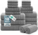 Casa Platino Cotton Towels Set for Bathroom - 18 Pc Family Pack - Super Soft & Quick Dry - 6 Bath, 6 Washcloth, 6 Hand Towels - Oeko TEX Certified, Machine Washable & Durable - Cool Grey : Home & Kitchen